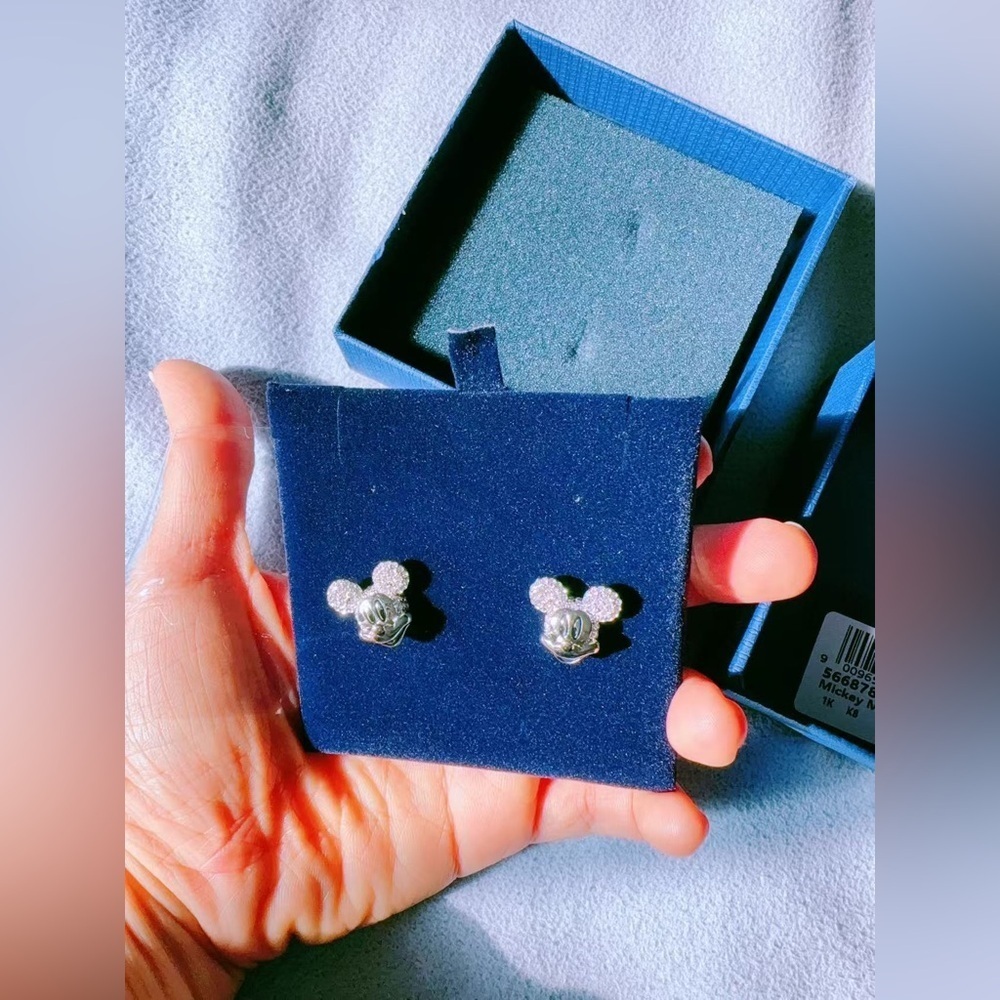 Swarovski X‎ Disney Mickey Mouse stud earrings White, Rhodium plated
